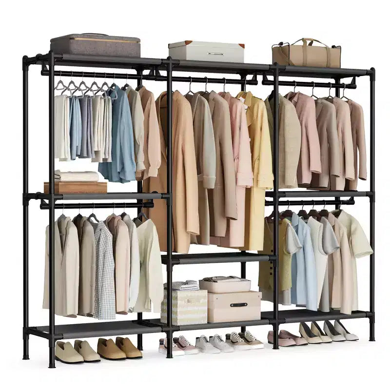 Portant à vêtements SONGMICS, organisateur de placard robuste avec tringles et étagères, charge totale de 297 lb, montage facile, noir d’encre