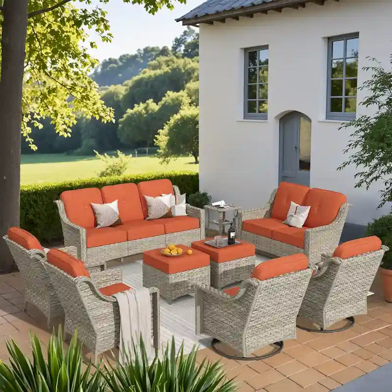 Ensemble de mobilier de jardin extérieur XIZZI de 9 pièces avec fauteuil pivotant