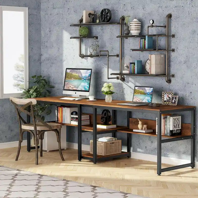 Bureau double pour deux personnes de 78.7, avec bibliothèque