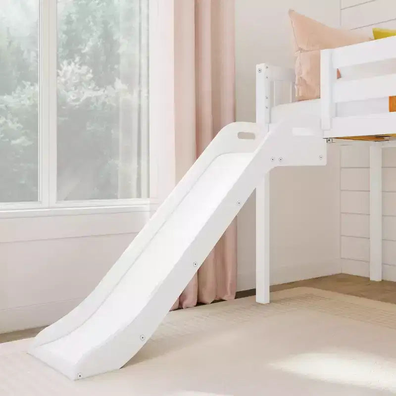 Letto a soppalco basso singolo per bambini con scivolo e scale, in legno massello, 14 sponde di sicurezza, capacità di 400 lb