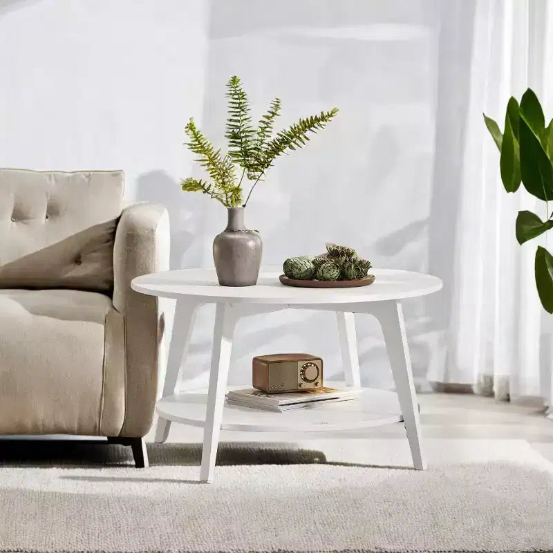 Runder Couchtisch in Honigbraun mit 2 Ablageebenen, Maße 31.5 x 17.7 Inches, ideal fürs Wohnzimmer