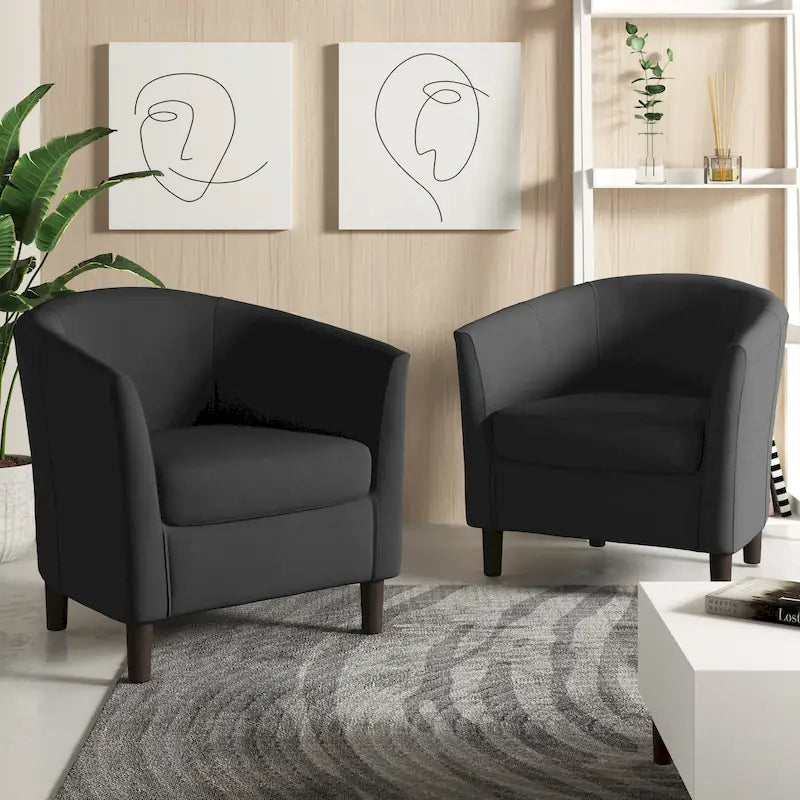 Set van 2 moderne kuipstoelen met linnen bekleding en armleuningen