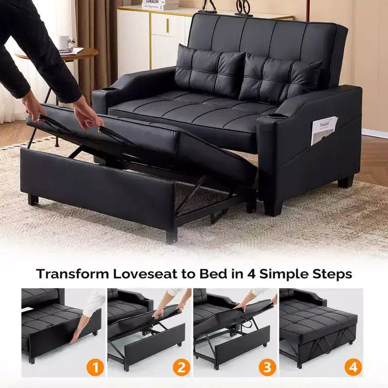 Gepolsterte, umwandelbare Schlafcouch mit Relaxfunktion aus Cat's-Claw-Leder, Kissen inklusive, für kleine Räume