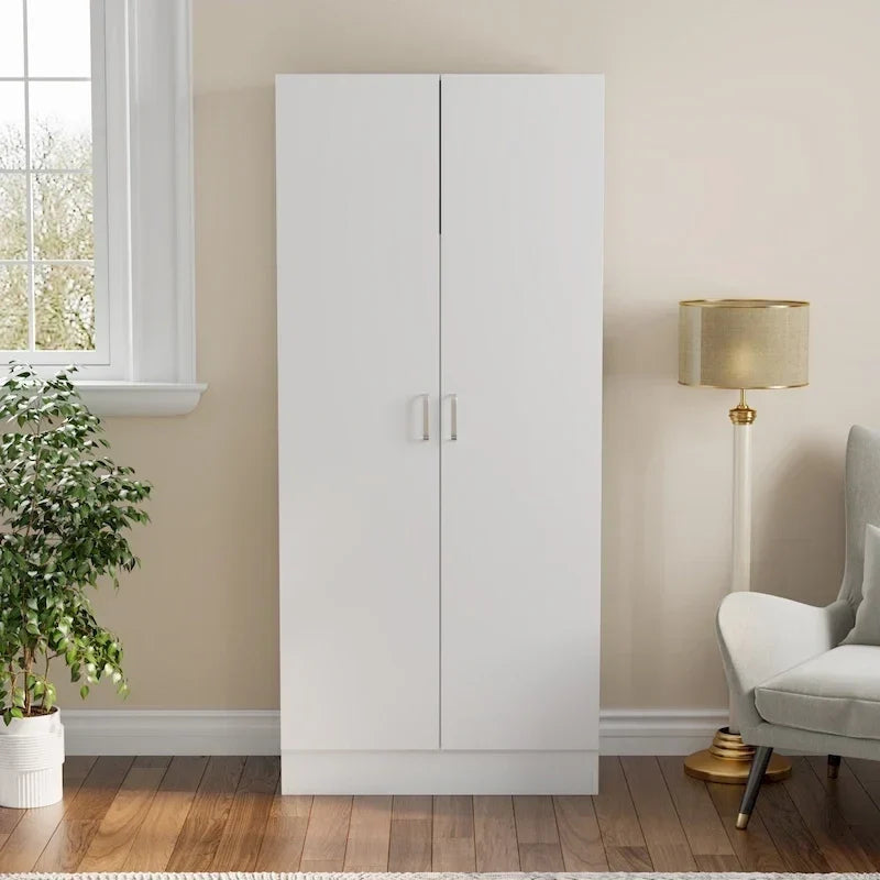 Armoire à deux portes autoportante pour chambre avec tringle à vêtements