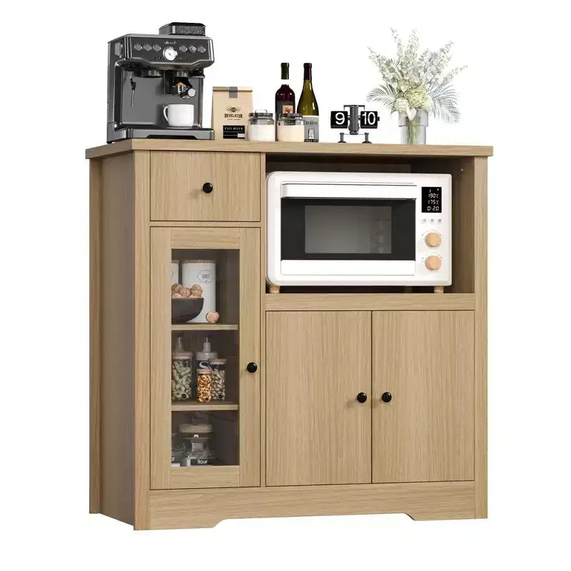 Meuble de cuisine pour micro-ondes avec rangement, 3 portes, 1 tiroir et étagères réglables, meuble de rangement pour garde-manger
