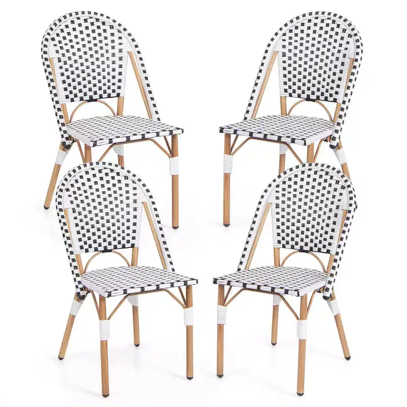 Set di 4 sedie Costway da bistrot francese per esterni, con rattan intrecciato a mano e struttura in metallo zincato