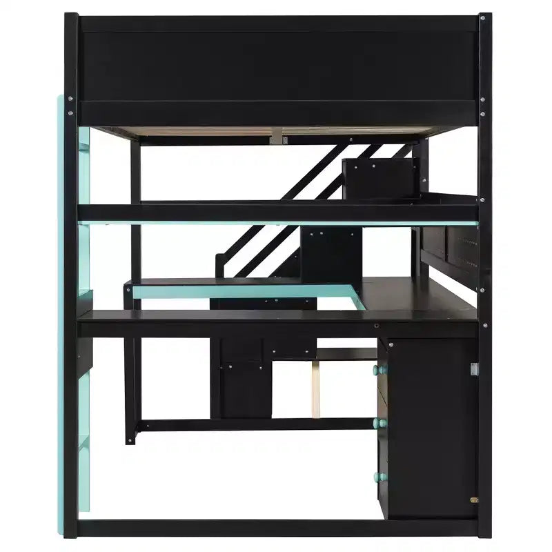 GDFStudio Scott Gaming-Hochbett aus Holz mit Aufbewahrungstreppen, Schreibtisch, Regalen und Lochwand