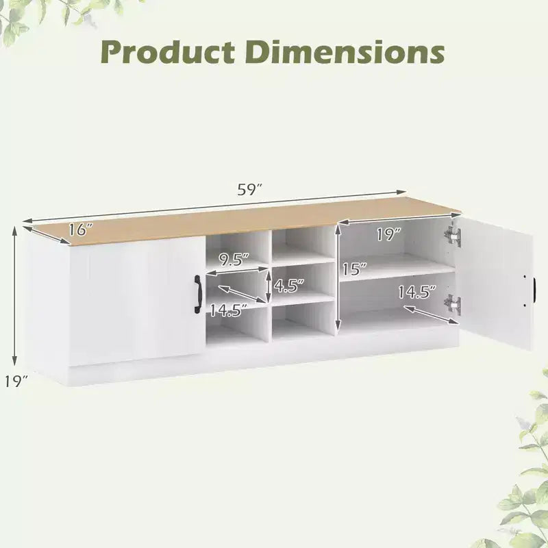 Schoenenbank met 2 deuren, verstelbare planken en verborgen opbergruimte, naturel + wit/wi5te