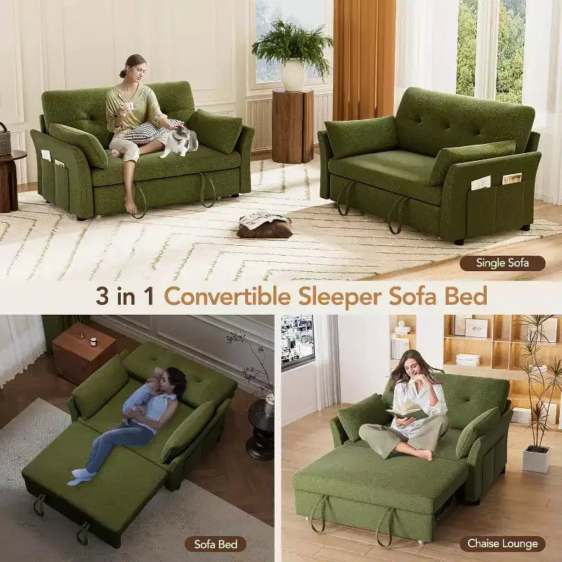 Divano letto trasformabile Dyonery 3-in-1, divano letto estraibile con tasca laterale e schienale regolabile, montaggio senza attrezzi, divanetto pieghevole