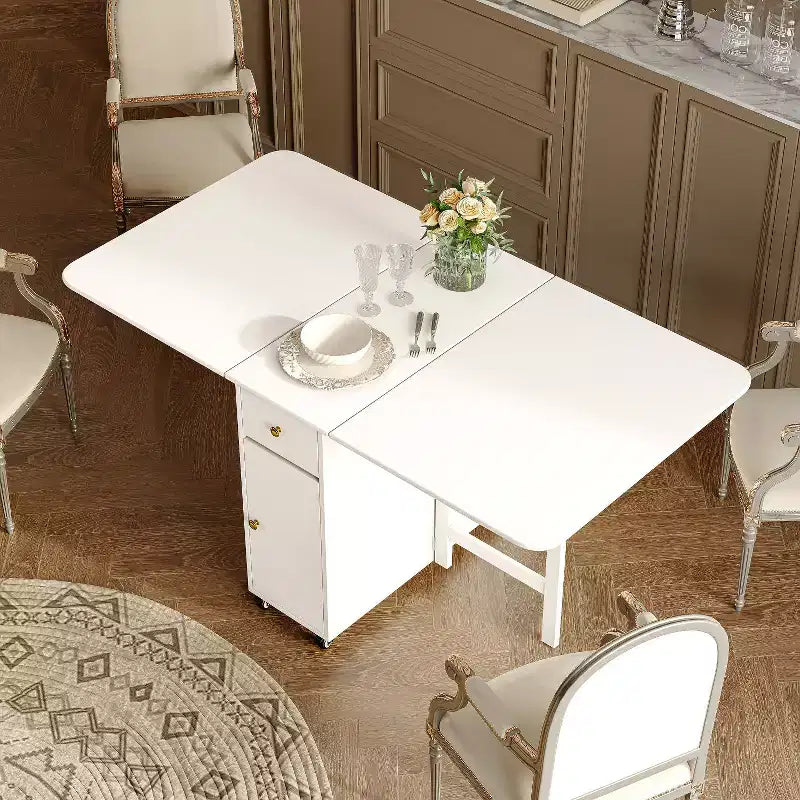 ATJafurn 59' inklapbare eettafel met uitklapbare bladen voor kleine ruimtes, rechthoekige uitschuifbare houten keukentafel met wielen en opbergruimte