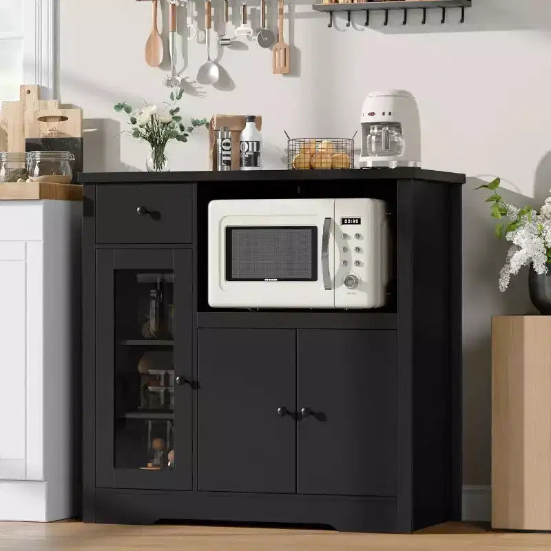 Meuble de cuisine pour micro-ondes avec rangement, 3 portes, 1 tiroir et étagères réglables, meuble de rangement pour garde-manger