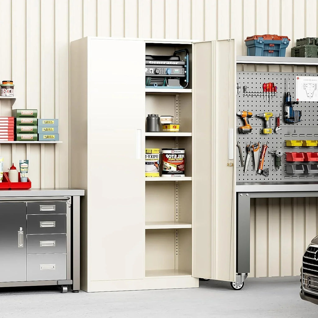 Opbergkast met planken voor garage, keuken en voorraadkast, 71 inch, met verstelbare planken, voor kantoor, garage, woning en voorraadkast