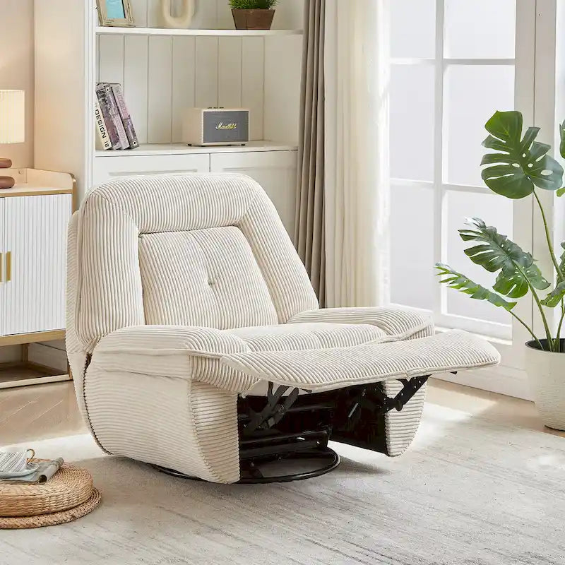 Drehsessel mit Cordbezug, Schaukelfunktion und Fußstütze fürs Wohnzimmer
