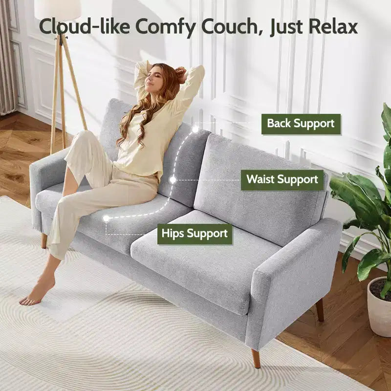 68 Mid-Century Modern Corduroy Loveseat Sofa with Spring Pad