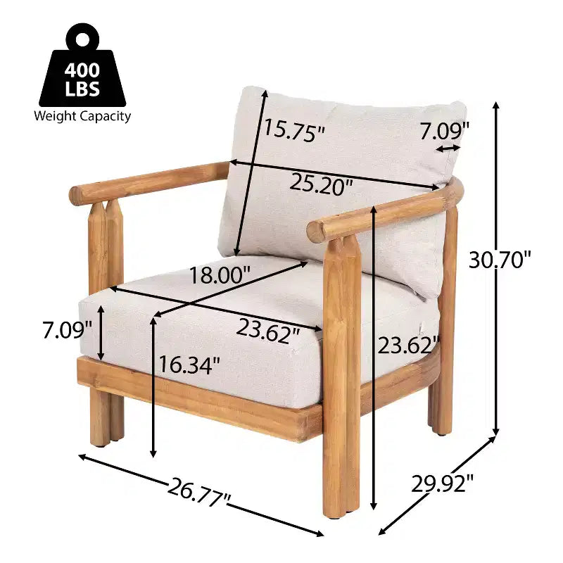 ModernLuxe 3pcs Patio Sofa Set Outdoor Conversation Chat Set Weather-resistant Garden Seating Group with Soft Cushions&Club Chairs, Beige&Teak
