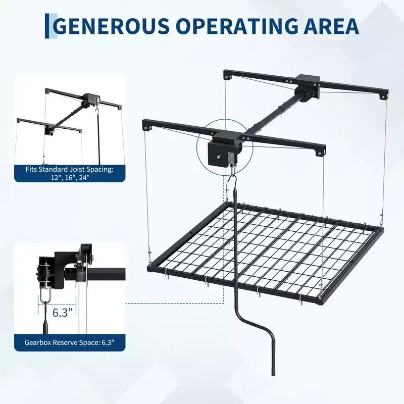Support de rangement suspendu robuste et réglable pour garage, montage au plafond avec verrou de sécurité, capacité de 250 lb pour bacs, outils, vélos et articles de garage