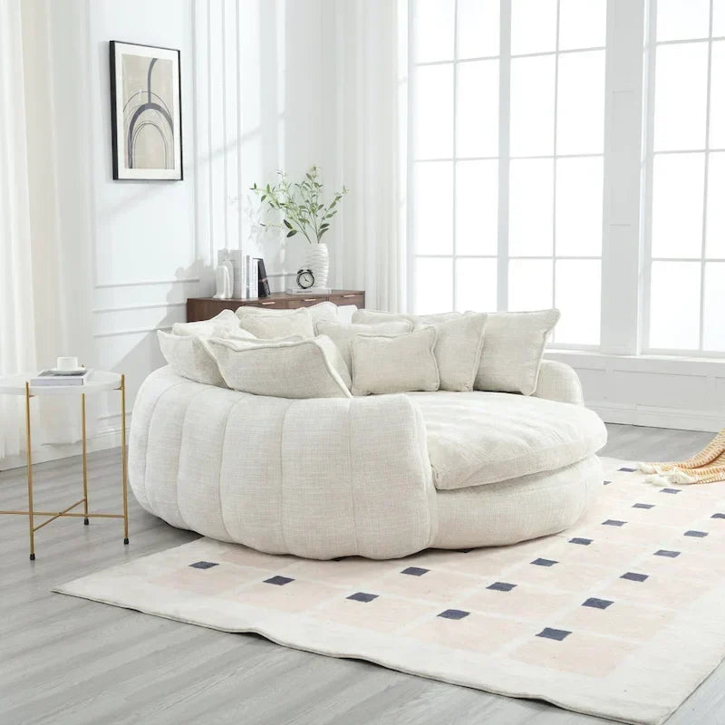 Comodo divano letto matrimoniale a forma di pagnotta, formato extra-large con braccioli