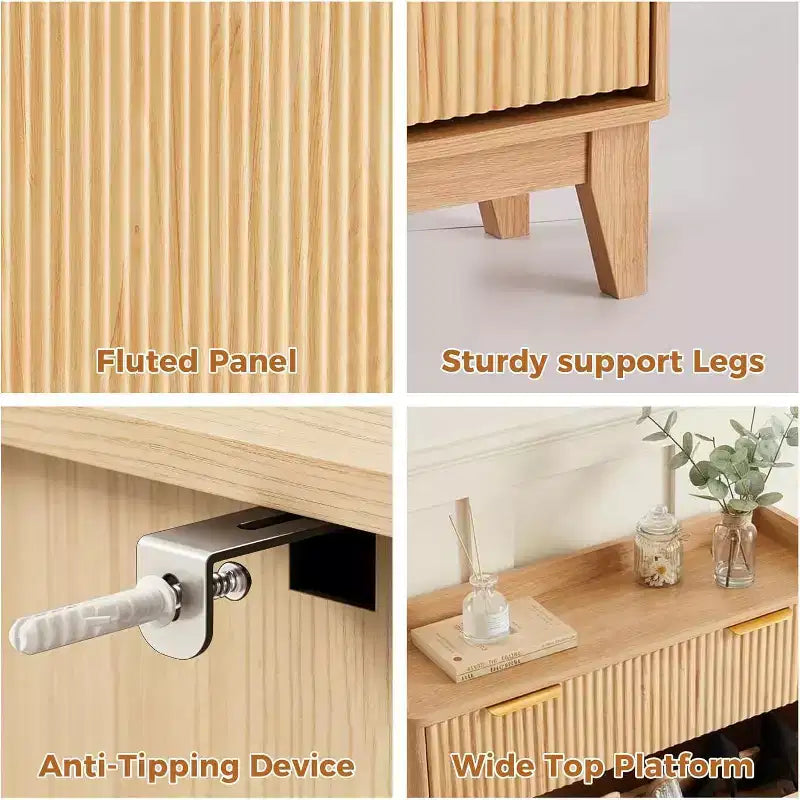 Meuble à chaussures étroit cannelé pour entrée  Organiseur moderne et étroit pour couloir avec 2 portes, étagères réglables, solution de rangement compacte pour la maison