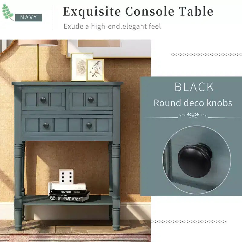 Console étroite de 23.7in avec 3 tiroirs et une étagère, table de canapé pour petit espace, entrée ou salon