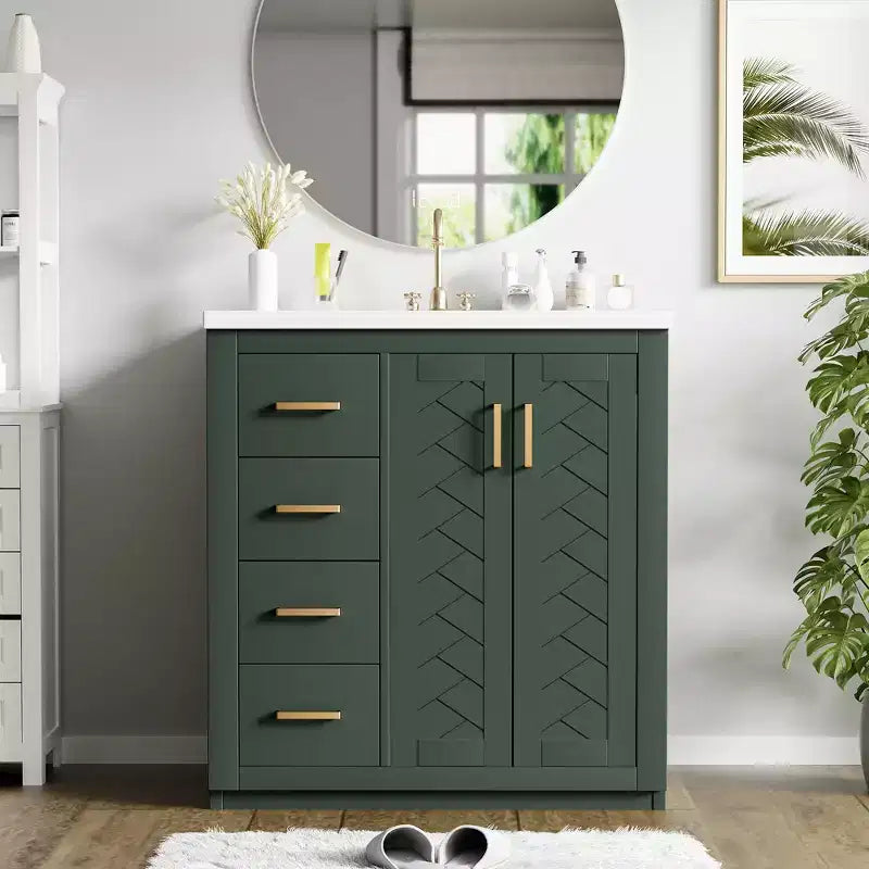 Badkamermeubel van 30 inch met enkele wastafel, kast en 3 laden - zwart / blauw / groen / indigo / wit