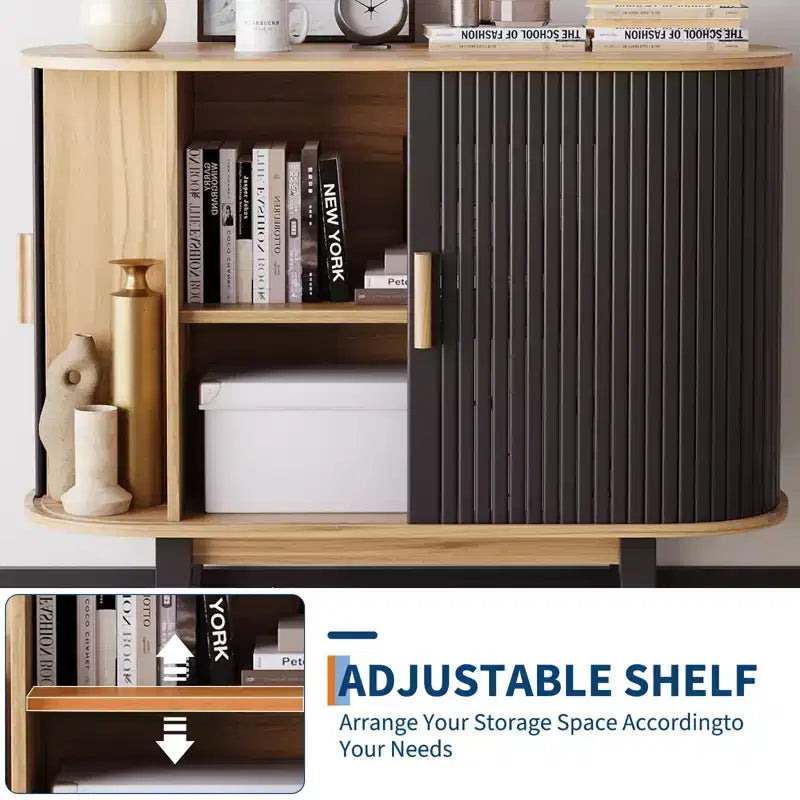 Buffet cannelé de 40', armoire de rangement avec porte coulissante et étagère réglable, meubles de rangement modernes, table console de bar à rideau