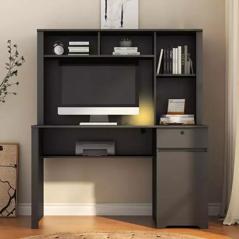 Scrivania moderna per computer da 51.18IN con alzata e libreria, scrivania da ufficio con ampio spazio contenitivo, scrivania per studio e sala lettura