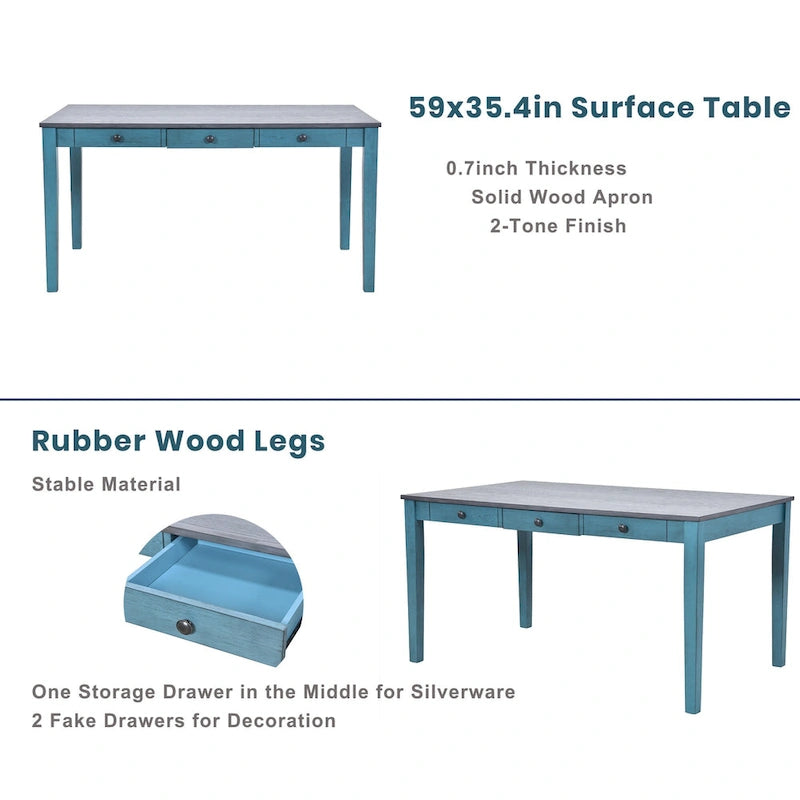 Ensemble de salle à manger en bois de 6 pièces avec 4 chaises et un banc, table avec tiroir