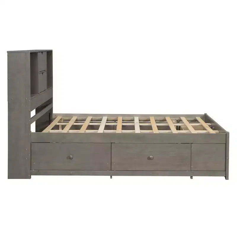 Queensize bed met opbergrek en 8 laden, eenvoudig te monteren