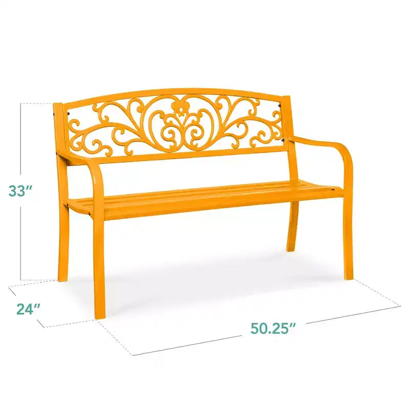 Best Choice Products Gartenbank aus Stahl für Terrasse und Veranda mit floral gestaltetem Rückenteil