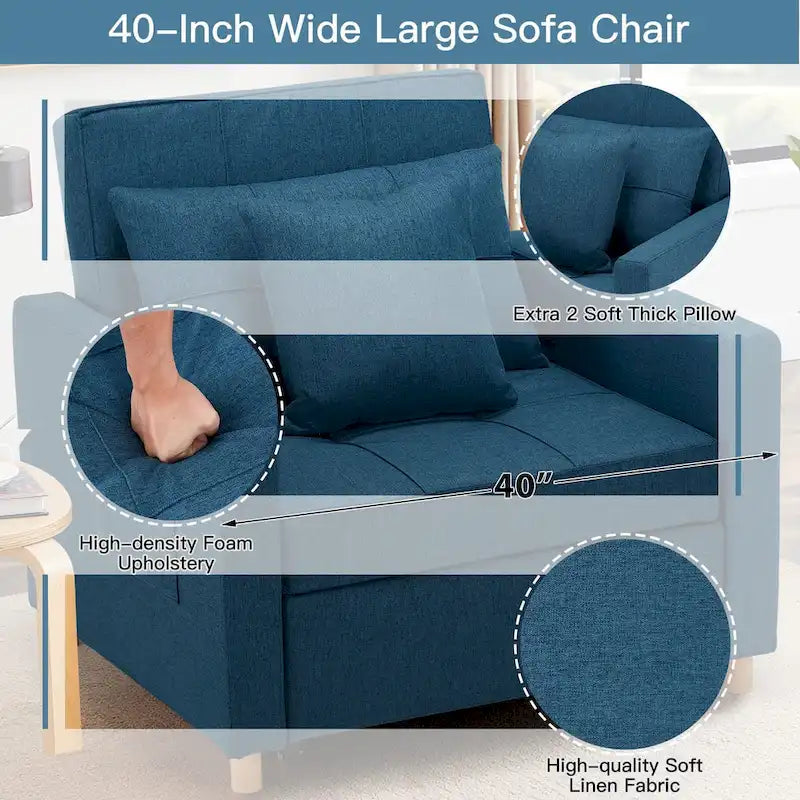 Fauteuil-lit réglable convertible 3-en-1, plusieurs couleurs, pour 1 personne