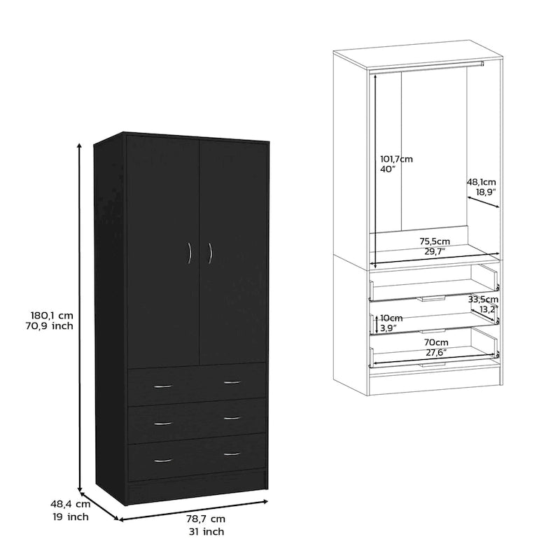 Armadio moderno a doppia anta 19 con 3 cassetti e 1 asta appendiabiti per camera da letto