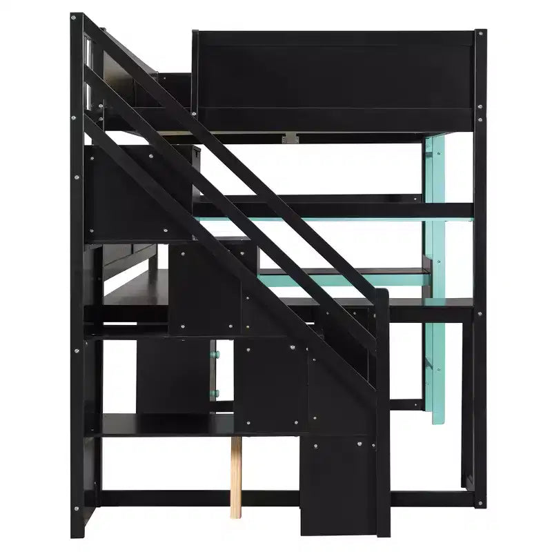 GDFStudio Scott Gaming-Hochbett aus Holz mit Aufbewahrungstreppen, Schreibtisch, Regalen und Lochwand