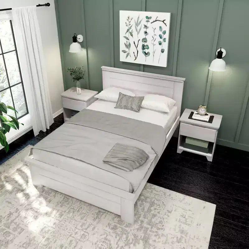Plank+Beam landelijke bedframe in tweepersoonsformaat met hoofdbord, platformbed van massief hout