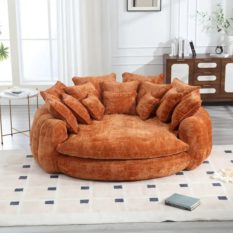 Comodo divano letto matrimoniale a forma di pagnotta, formato extra-large con braccioli