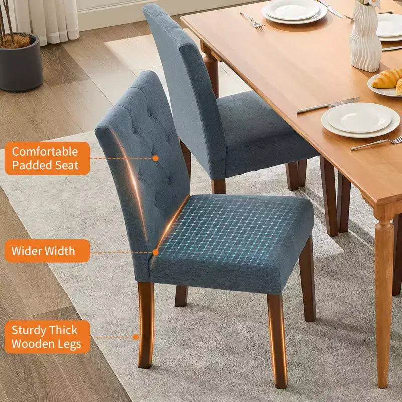 Set van 6 / 4 Parsons-eetkamerstoelen met knoopstiksels - gestoffeerde keukenstoelen van stof met houten poten en gevoerde zittingen - meubels voor woonkamer en keuken