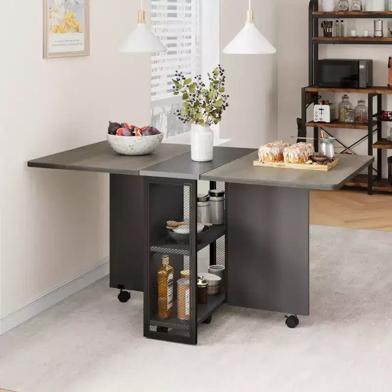 Tavolo da pranzo pieghevole per cucina, salvaspazio, allungabile con piano a ribalta e 6 ruote, per spazi ridotti