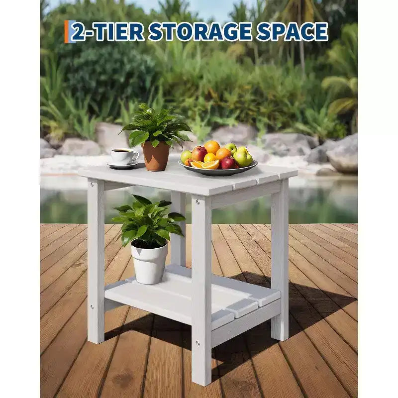 2er-Set klappbare Adirondack-Stühle mit Beistelltisch, HDPE-Kunststoff in Holzoptik, Tragkraft 380lbs, wetterfestes Outdoor-Set für Terrasse, Deck und Feuerstelle