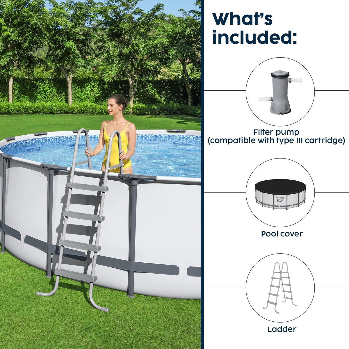 Rond bovengronds zwembad Bestway Steel Pro MAX met pomp en afdekzeil