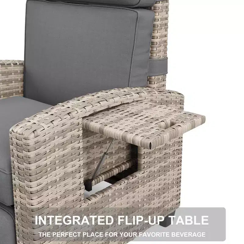 Outdoor-Relaxsessel, verstellbare Terrassenstühle mit verstellbarer Rückenlehne und Fußstütze, Lounge-Relaxsessel aus Rattan bis 150 mit hochklappbarem Tisch