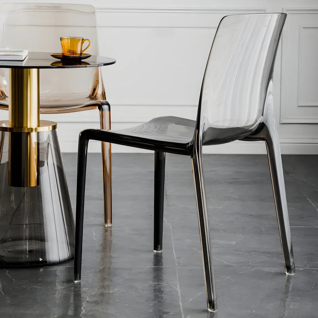 Chaise de salle à manger ambre en acrylique, sans accoudoirs et à dossier bas