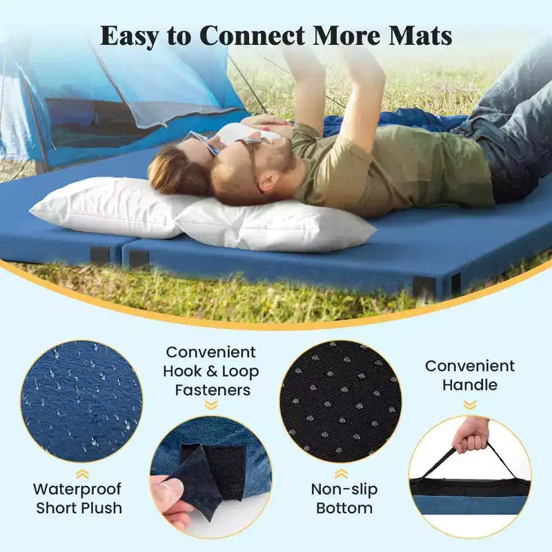 Matelas de camping Costway en mousse à mémoire de forme avec dessous antidérapant et sac de transport, pour dormir à l’extérieur, gris/bleu