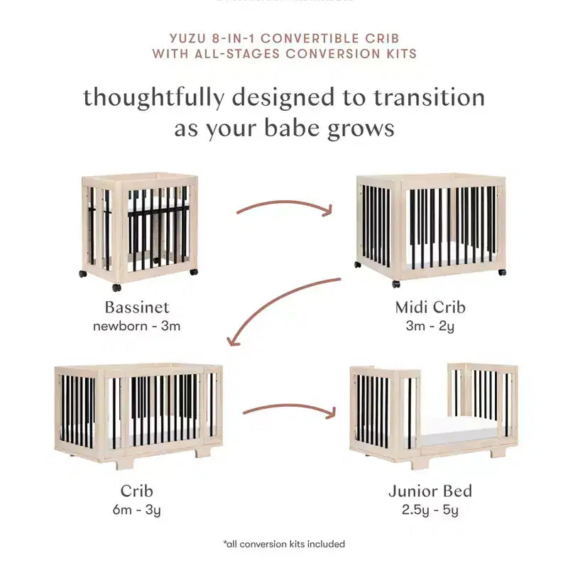 Lit bébé convertible Babyletto Yuzu 8-en-1 avec kits de conversion pour toutes les étapes