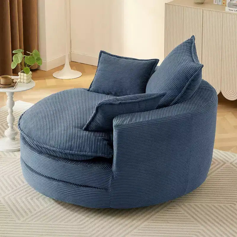 Fauteuil d’appoint pivotant à 360°, fauteuil tonneau rond pivotant avec coussin pour le salon