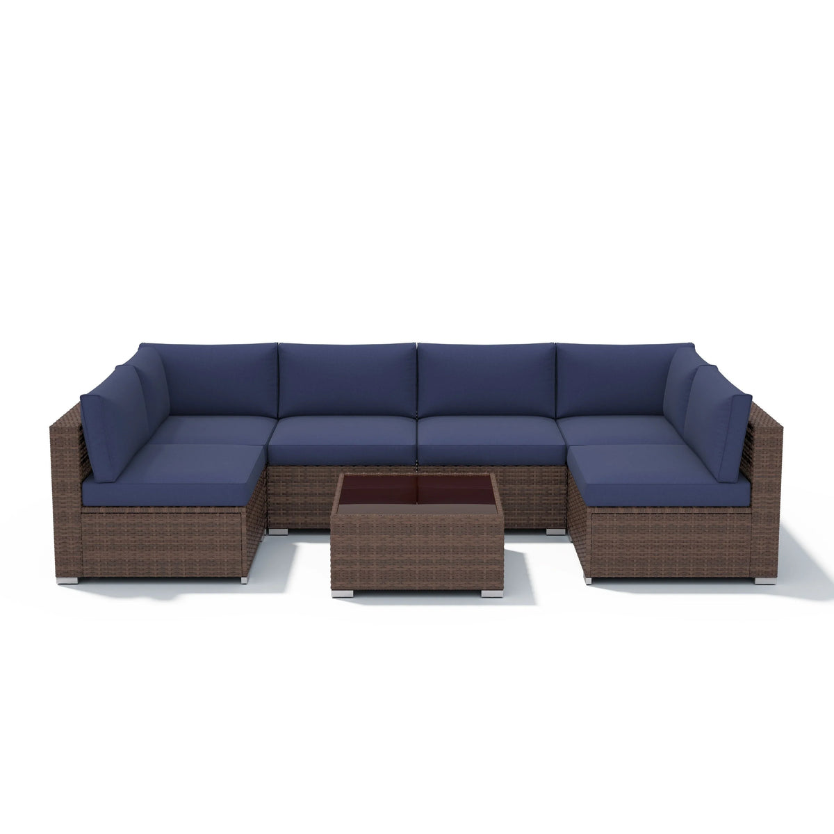 7-teiliges Outdoor-Ecksofaset aus Rattan und Stahl mit Kissen