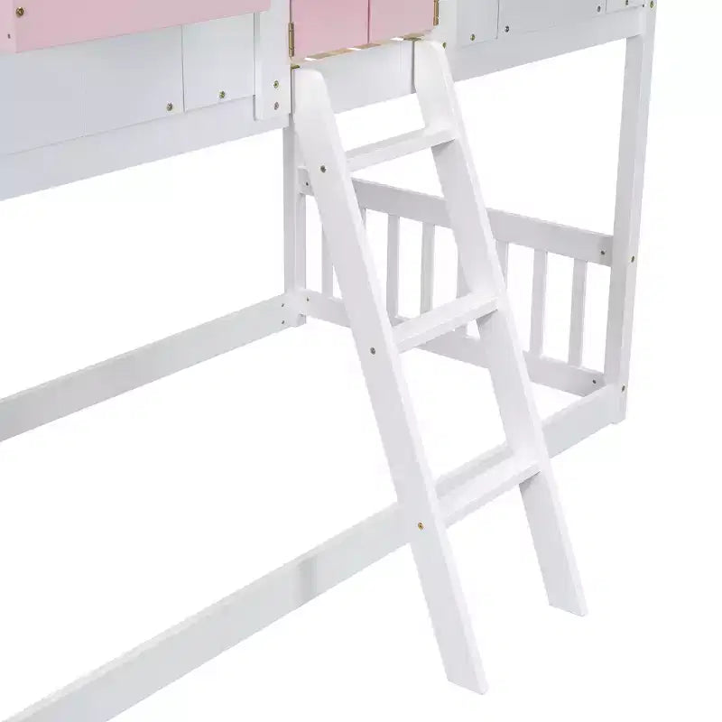 Letto a soppalco a forma di casetta per letto singolo, in legno, con scala e sponde di protezione per bambini