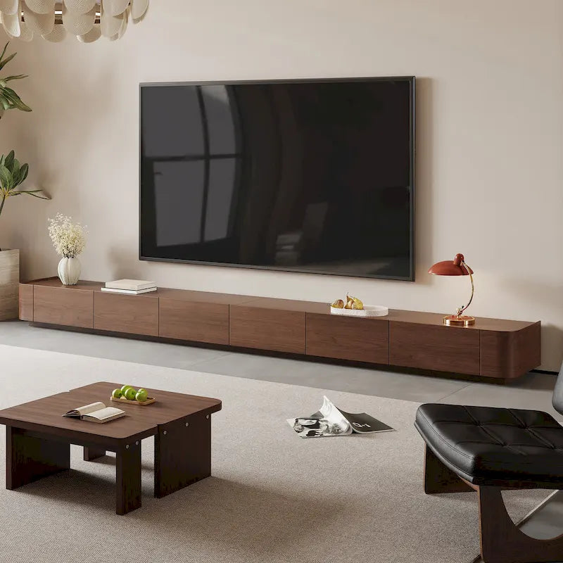 Mobile porta TV moderno in stile mid-century, con 4-6 cassetti, in legno massello marrone