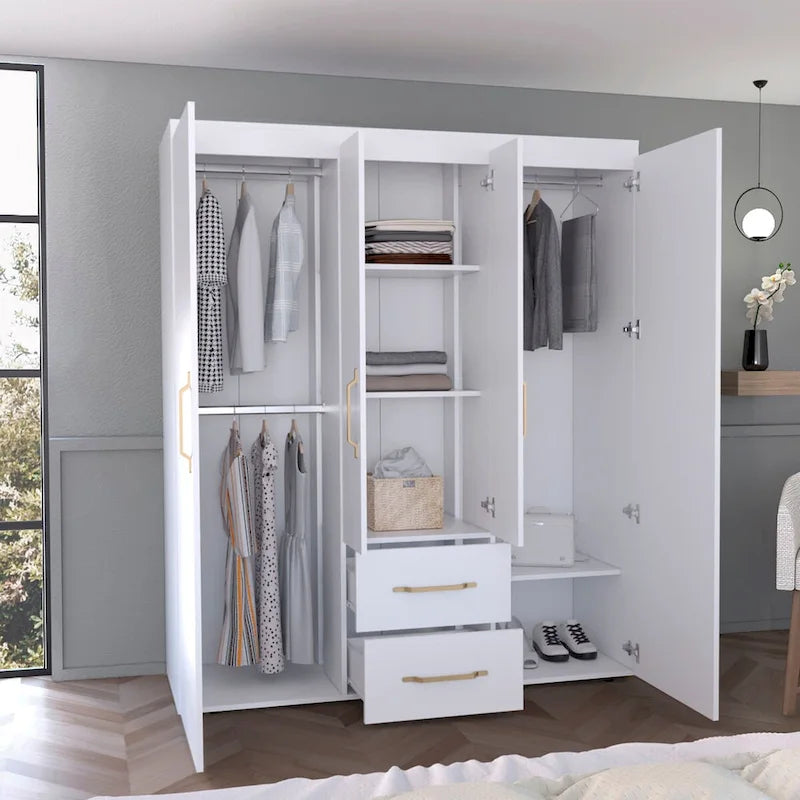 Kleiderschrank Bariloche mit Kleiderstangen, Regalböden und 2 Schubladen