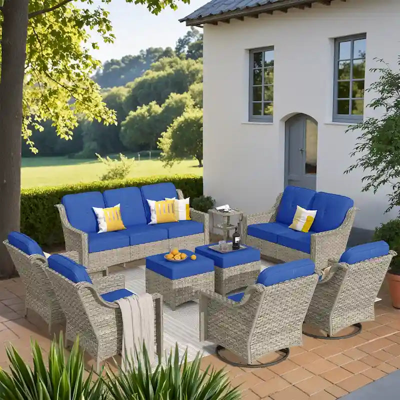 Ensemble de mobilier de jardin extérieur XIZZI de 9 pièces avec fauteuil pivotant