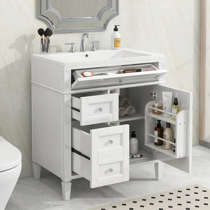 Bad-Waschtischunterschrank mit oberem Waschbecken und Auszugsschublade