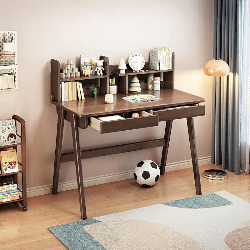Bureau pour enfant, table en bois avec étagère à livres - N/A